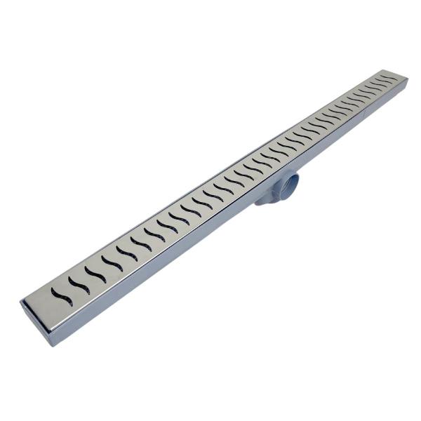 Imagem de Ralo de Banheiro Linear Inox Polido Ondas 70cm x 5cm