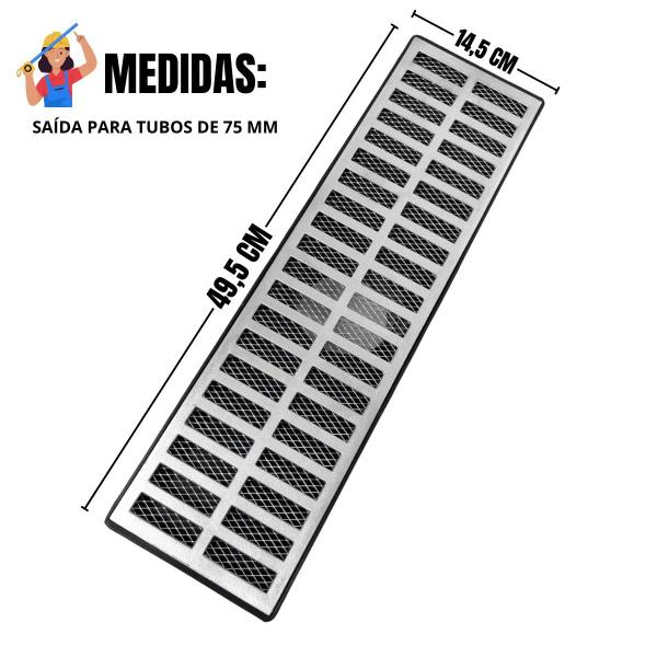 Imagem de Ralo de Escoamento de Chuva Alumínio 15x50 Tela Saída 75mm