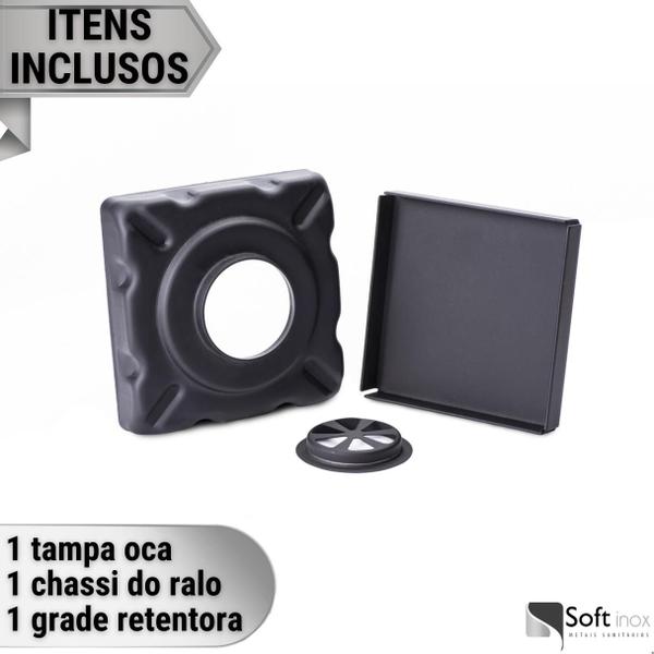 Imagem de Ralo em metal Square Tampa Oculta Invisivel 10x10 preto