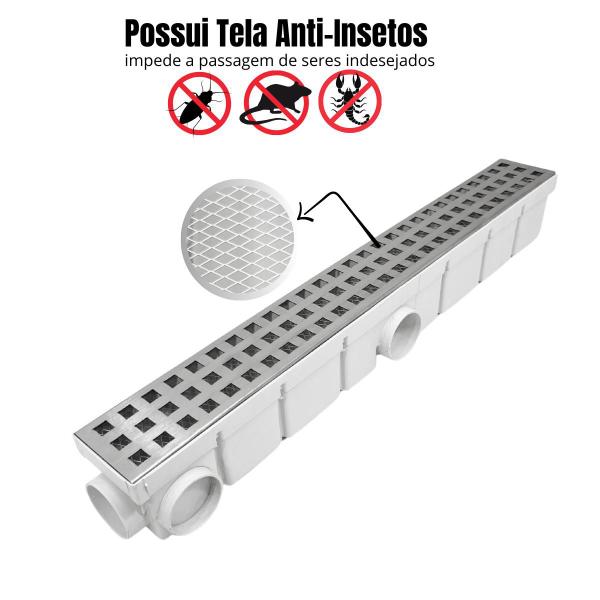 Imagem de Ralo Estreito Inox Quadros 6x50 Cocho De Escoamento Branc