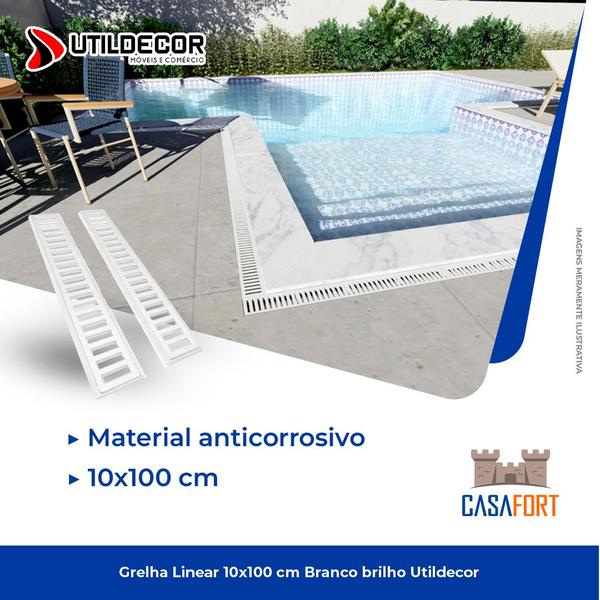 Ralo Grelha 10x100cm Em Ferro Fundido Com Caixilho Branco Brilho - Utildecor Imagem de Ralo Grelha 10x100cm Em Ferro Fundido Com Caixilho Branco Brilho