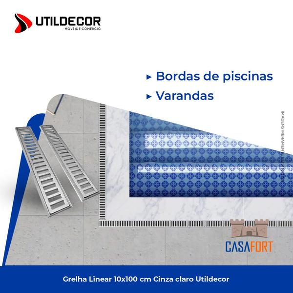 Imagem de Ralo Grelha 10x100cm Em Ferro Fundido Com Caixilho Fosca Cinza Claro