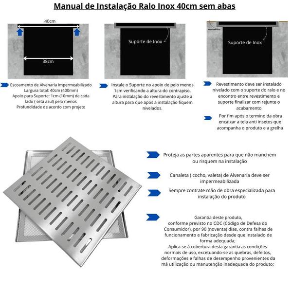 Imagem de Ralo Grelha Área Externa 40cm x 40cm Inox 304 com Aro e Tela