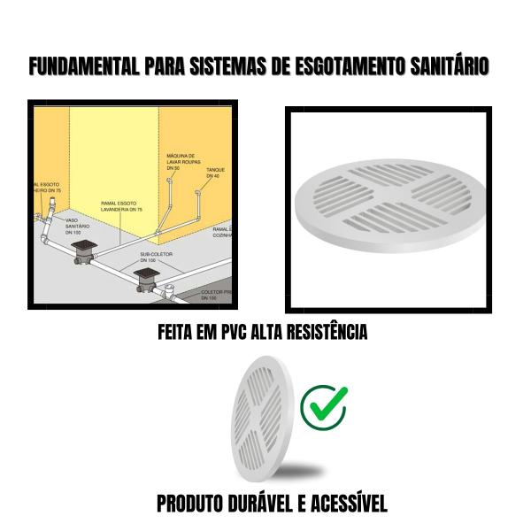 Imagem de Ralo Grelha Chuveiro Branco 15cm 150mm Plástico Reforçado