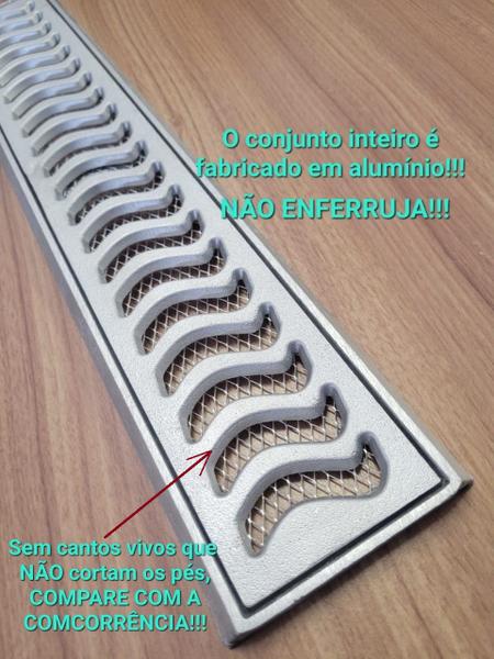 Imagem de Ralo Grelha Linear 10x250cm Reforçada, Anti Insetos Em Alumínio Com Aro De Fixação (kit De 5 Peças De 10x50cm)