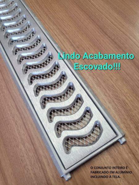 Ralo Grelha Linear 10x50cm Elite Anti Insetos Em Alumínio Com Aro De Fixação - Znubi Grelhas & Cia Imagem de Ralo Grelha Linear 10x50cm Elite Anti Insetos Em Alumínio Com Aro De Fixação