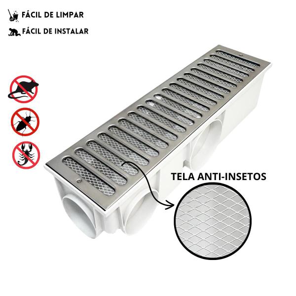 Imagem de Ralo Grelha Linear 15x50 Inox Quintal Br Tela Anti Insetos