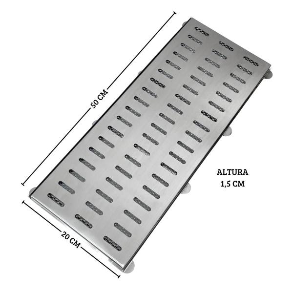Ralo Grelha Linear 20x50 Inox Quintal com Tela Anti Insetos - Ficone & Reis Imagem de Ralo Grelha Linear 20x50 Inox Quintal com Tela Anti Insetos
