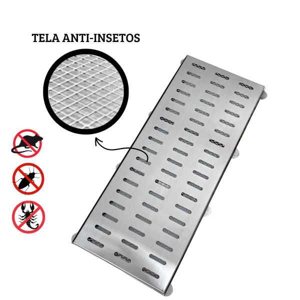 Ralo Grelha Linear 20x50 Inox Quintal com Tela Anti Insetos - Ficone & Reis Imagem de Ralo Grelha Linear 20x50 Inox Quintal com Tela Anti Insetos