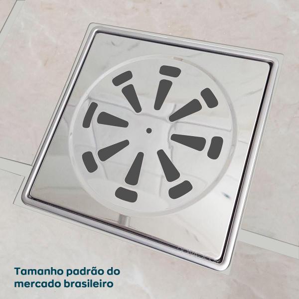 Imagem de Ralo Inox 15x15 E Caixilho Porta Grelha Inox 304 Kit Banheiro Suporte Ralo Quadrado 15cm Tampa Caixa Sifonada Box Lavabo Ralo para Quintal Lavanderia