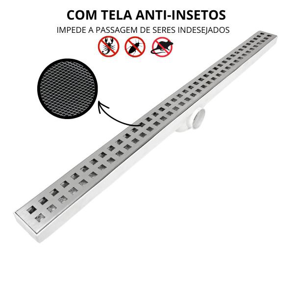 Imagem de Ralo Inox 5cm Estreito Qdr Banheiro Coletor Branco e Tela