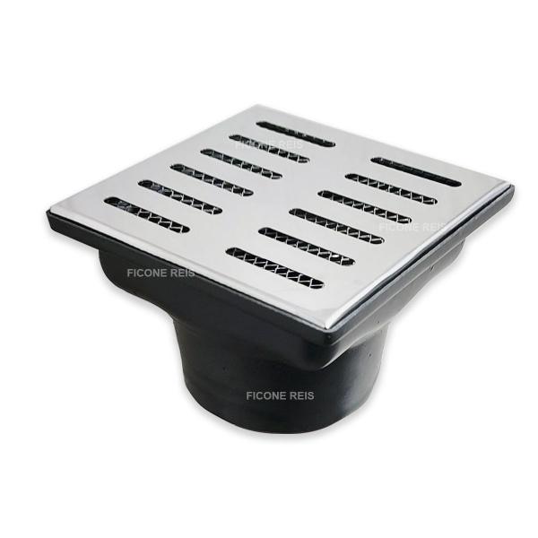 Ralo Inox modelo 15x15 Quintal com Coletor Saída Baixa 100mm e Tela Anti Insetos - Ficone Decor - Ficone Reis Imagem de Ralo Inox modelo 15x15 Quintal com Coletor Saída Baixa 100mm e Tela Anti Insetos - Ficone Decor