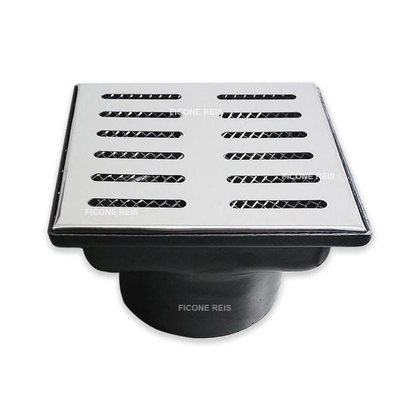 Ralo Inox modelo 15x15 Quintal com Coletor Saída Baixa 100mm e Tela Anti Insetos - Ficone Decor - Ficone Reis Imagem de Ralo Inox modelo 15x15 Quintal com Coletor Saída Baixa 100mm e Tela Anti Insetos - Ficone Decor