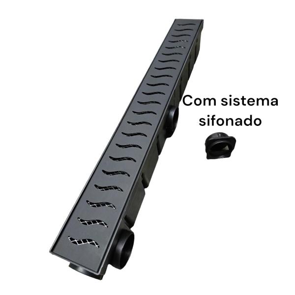 Imagem de Ralo Inox Preto Fosco 6cm x 50cm com Coletor Multi Saídas