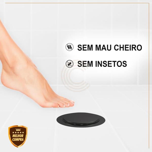 Imagem de Ralo Inteligente Redondo Click Pop Up Veda Cheiro Banheiro Lavabo Inox Preto 15x15