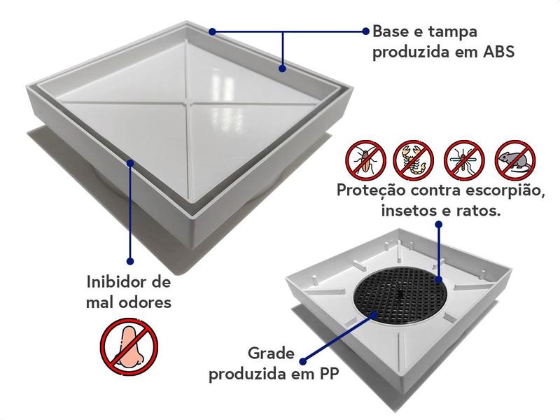 Imagem de Ralo Invisível Oculto 10x10cm Anti Inseto Banheiro Branco