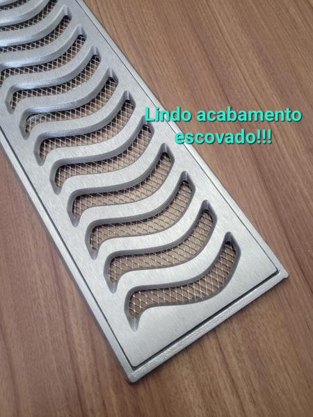 Ralo Linear 15x200cm Elite Em Alumínio Reforçado Com Aro De fixação e Tela Anti inseto (kit 4 ralos de 50cm) - Znubi Grelhas & Cia Imagem de Ralo Linear 15x200cm Elite Em Alumínio Reforçado Com Aro De fixação e Tela Anti inseto (kit 4 ralos de 50cm)