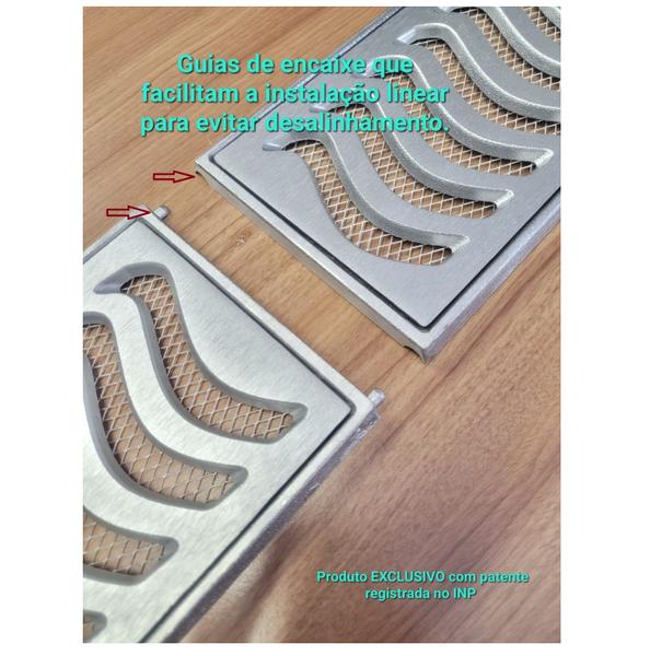 Ralo Linear 15x200cm Elite Em Alumínio Reforçado Com Aro De fixação e Tela Anti inseto (kit 4 ralos de 50cm) - Znubi Grelhas & Cia Imagem de Ralo Linear 15x200cm Elite Em Alumínio Reforçado Com Aro De fixação e Tela Anti inseto (kit 4 ralos de 50cm)