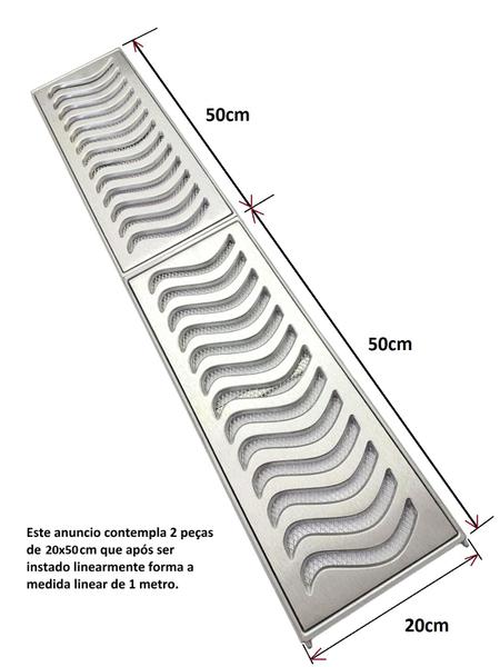 Imagem de Ralo Linear 20x150cm Elite Reforçada Com Tela Em Alumínio e Aro De Fixação( 03 peças de 20x50cm)