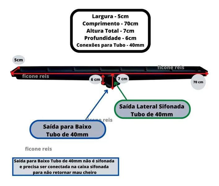 Imagem de Ralo Linear 5x70 Grelha Aluminio Preto Com Tela Anti Insetos e Coletor Preto