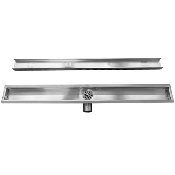 Ralo linear 60 cm com saida lateral horizontal central - Metal Inox Imagem de Ralo linear 60 cm com saida lateral horizontal central