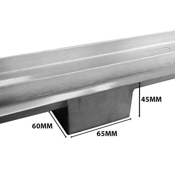 Ralo linear 60 cm com saida lateral horizontal central - Metal Inox Imagem de Ralo linear 60 cm com saida lateral horizontal central