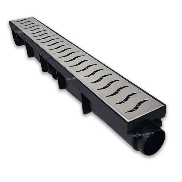 Imagem de Ralo Linear 6x50 Inox modelo Luxo S com Tela Coletor Preto Sequencial Saídas de 40mm