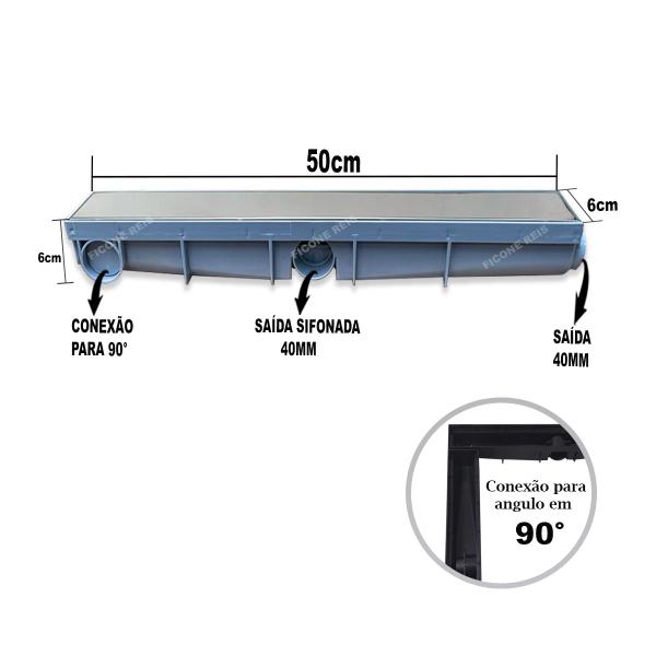 Imagem de Ralo Linear 6x50 Inox modelo Oculta Coletor Cinza Sequencial Saídas de 40mm