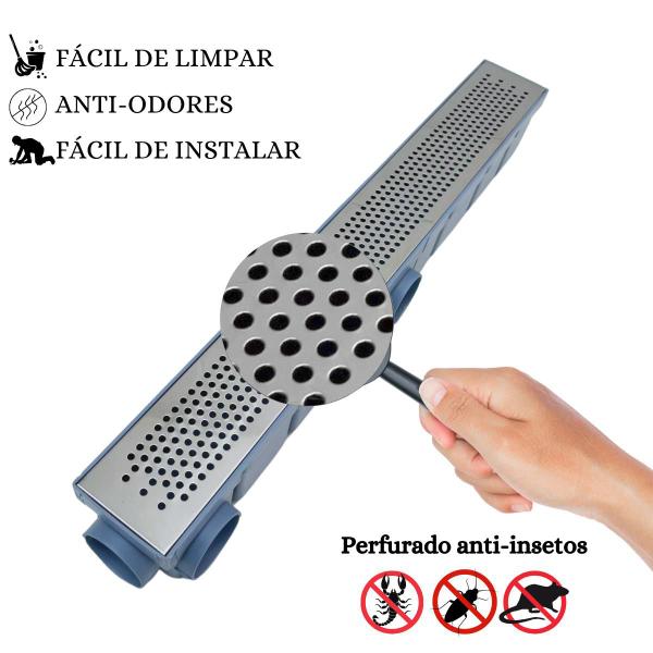 Imagem de Ralo Linear 6x50 Inox Perfurado Quintal Coletor Cinza