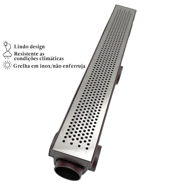 Imagem de Ralo Linear 6x50 Inox Perfurado Quintal Coletor Marrom