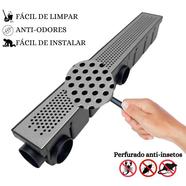 Imagem de Ralo Linear 6x50 Inox Perfurado Quintal Coletor Preto