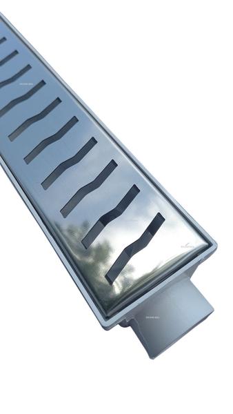 Ralo Linear 6x50 modelo Grelha Inox Polida Desenho S Coletor Branco - Ficone Reis Imagem de Ralo Linear 6x50 modelo Grelha Inox Polida Desenho S Coletor Branco - Ficone Reis