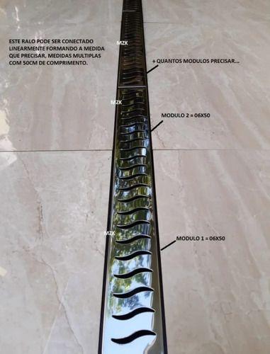 Imagem de Ralo Linear  6x50 Sifonado Preta, Anti Inseto, Grelha Inox 