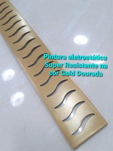 Imagem de Ralo Linear 6x50cm Sifonado Grelha Inox Dourada Gold C/ Tela