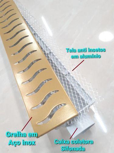 Imagem de Ralo Linear 6x50cm Sifonado Grelha Inox Dourada Gold C/ Tela