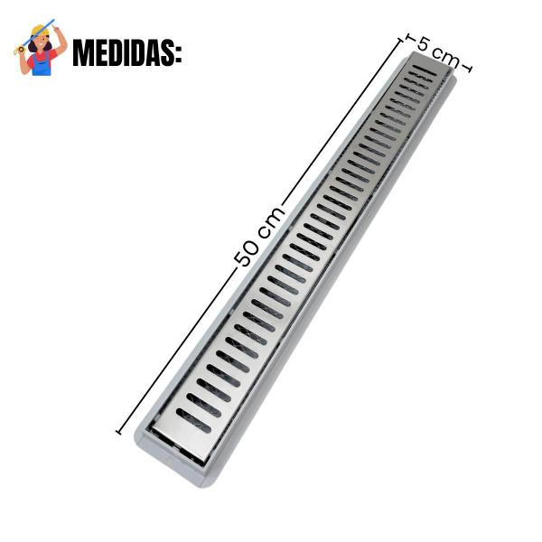 Imagem de Ralo Linear Aberto 5cm x 50cm Inox com Tela e Cocho Cinza