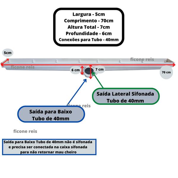 Imagem de Ralo Linear Abre Fecha 5x70 Inox 304 Coletor Branco Sifonado Banheiro