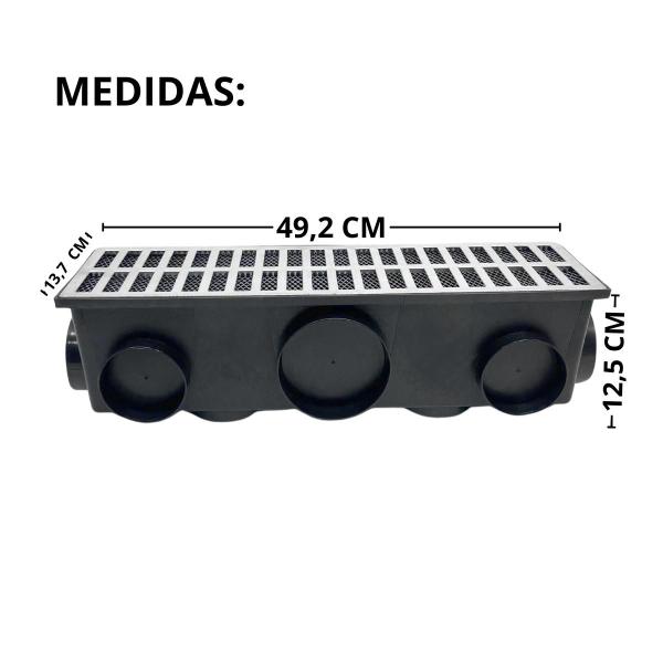 Imagem de Ralo Linear Alumínio Fundido 15x50 Cocho Multi Saídas e Tela