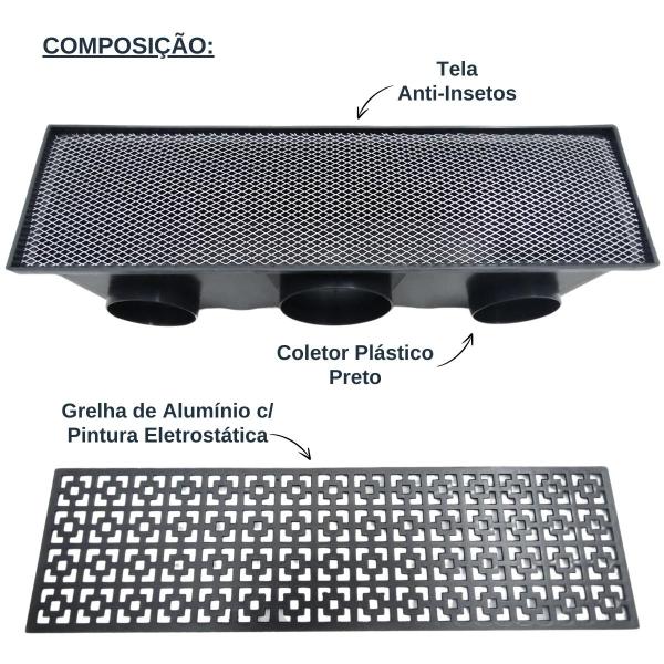 Imagem de Ralo Linear Borda de Piscina Alumínio Preto Fosco Dubai 15x50 Modular 11 saídas