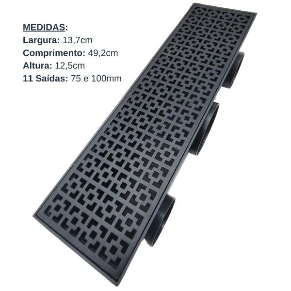 Imagem de Ralo Linear Borda de Piscina Alumínio Preto Fosco Dubai 15x50 Modular 11 saídas