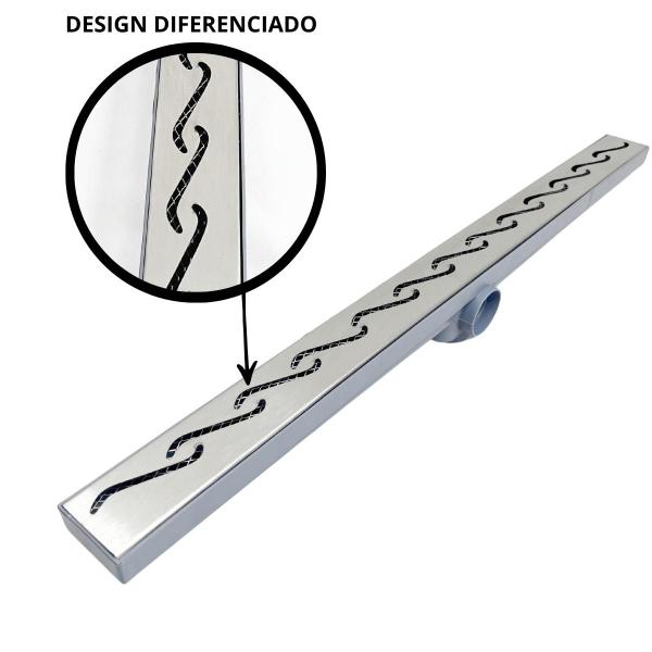 Imagem de Ralo Linear Box de Banheiro 5x70 Inox 304 Tela e Coletor Plástico Saída 40mm