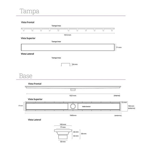 Imagem de Ralo Linear Elleve Royal 118 100cm com Tampa Inox