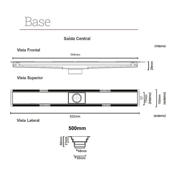 Ralo Linear Elleve Versatile 8923 50cm Saída Central com Tampa Oculta Imagem de Ralo Linear Elleve Versatile 8923 50cm Saída Central com Tampa Oculta