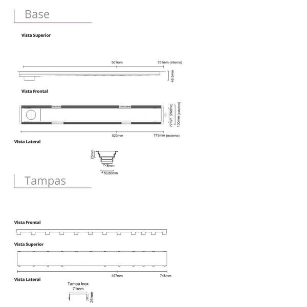 Imagem de Ralo Linear Elleve Versatille Tampa Inox 75cm 4258