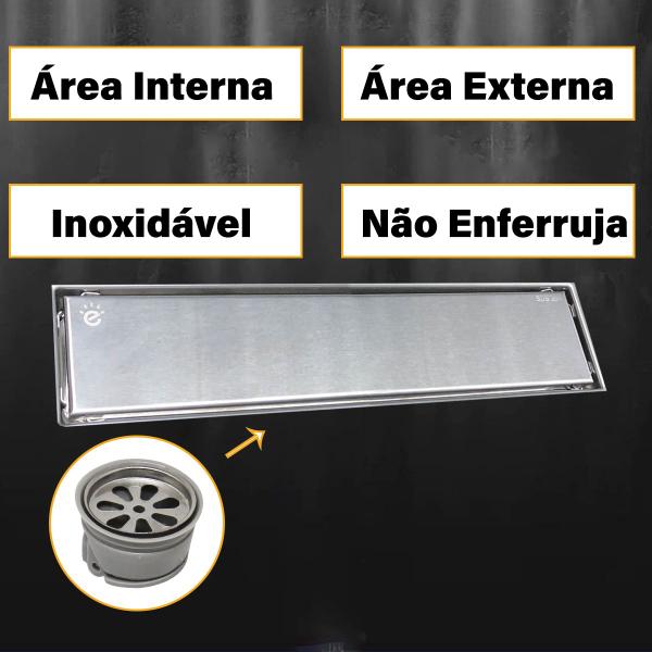 Imagem de Ralo Linear Embralumi Oculto Invisível Piso Aço Inox 60x9cm