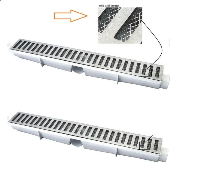 Imagem de Ralo Linear Grelha Alumínio 06x50 Com Tela Anti-inseto Kit 2