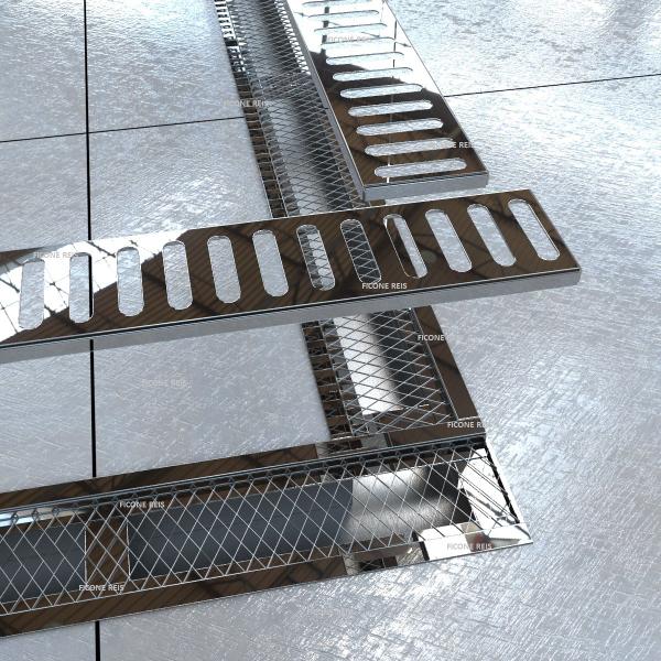 Ralo Linear Inox 10cm x 50cm com aro e Tela Anti Insetos - Ficone Decor Imagem de Ralo Linear Inox 10cm x 50cm com aro e Tela Anti Insetos - Ficone Decor