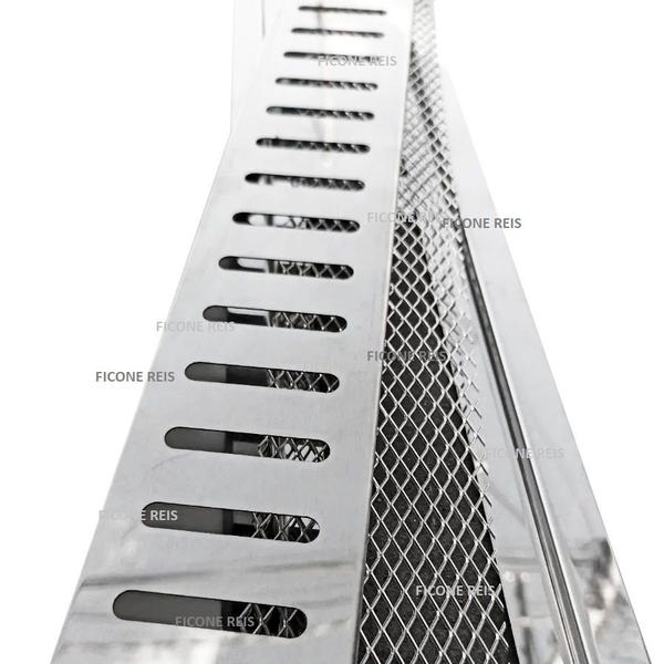 Ralo Linear Inox 10cm x 50cm com aro e Tela Anti Insetos - Ficone Decor Imagem de Ralo Linear Inox 10cm x 50cm com aro e Tela Anti Insetos - Ficone Decor