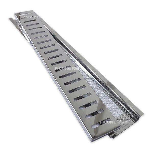 Ralo Linear Inox 10cm x 50cm com aro e Tela Anti Insetos - Ficone Decor Imagem de Ralo Linear Inox 10cm x 50cm com aro e Tela Anti Insetos - Ficone Decor