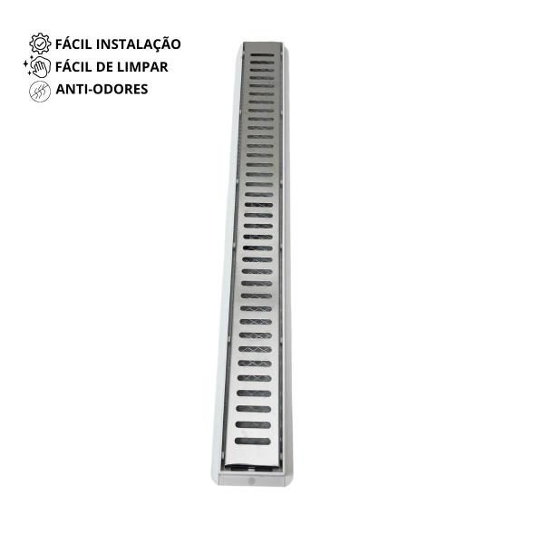 Imagem de Ralo Linear Inox 5x50 com Tela Anti Insetos e Coletor Branco